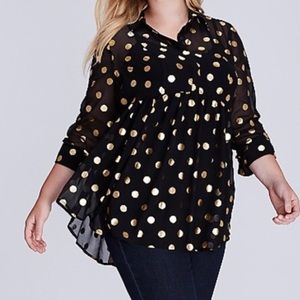 NWT! Lane Bryant black and gold sheer button up blouse
